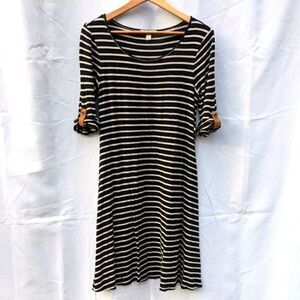 Dress Barn striped 1/2 half sleeve dress black and grey gray midi summer spring